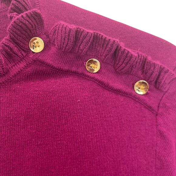 J. Crew Magenta Ruffle Button Sweater Size Medium NWOT - Picture 4 of 6